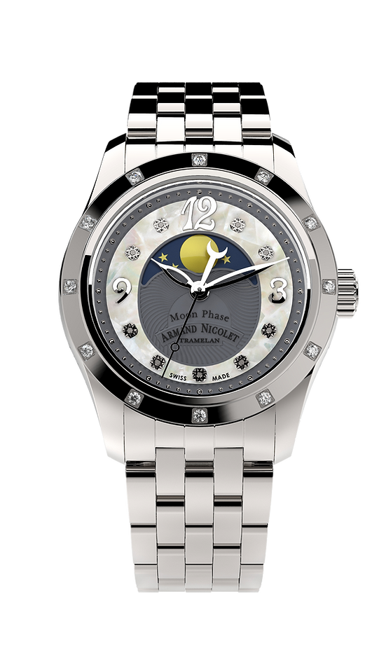 Armand Nicolet Ladies Watch M03 Moonphase 34mm Silver Grey A151RAA-GN-MA150