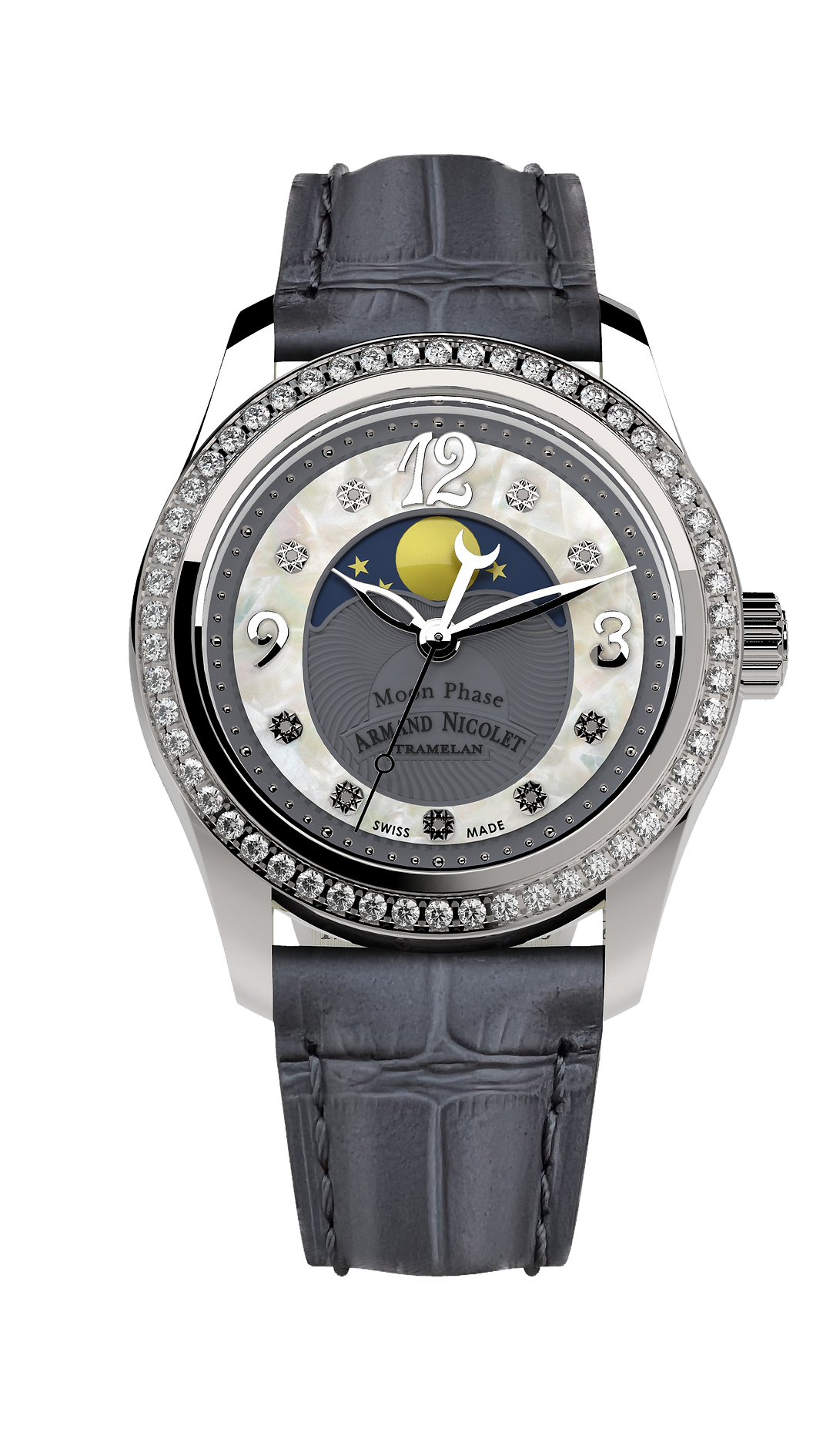 Armand Nicolet Ladies Watch M03 Moonphase 34mm Silver Grey A151TAA-GN-P882GR8