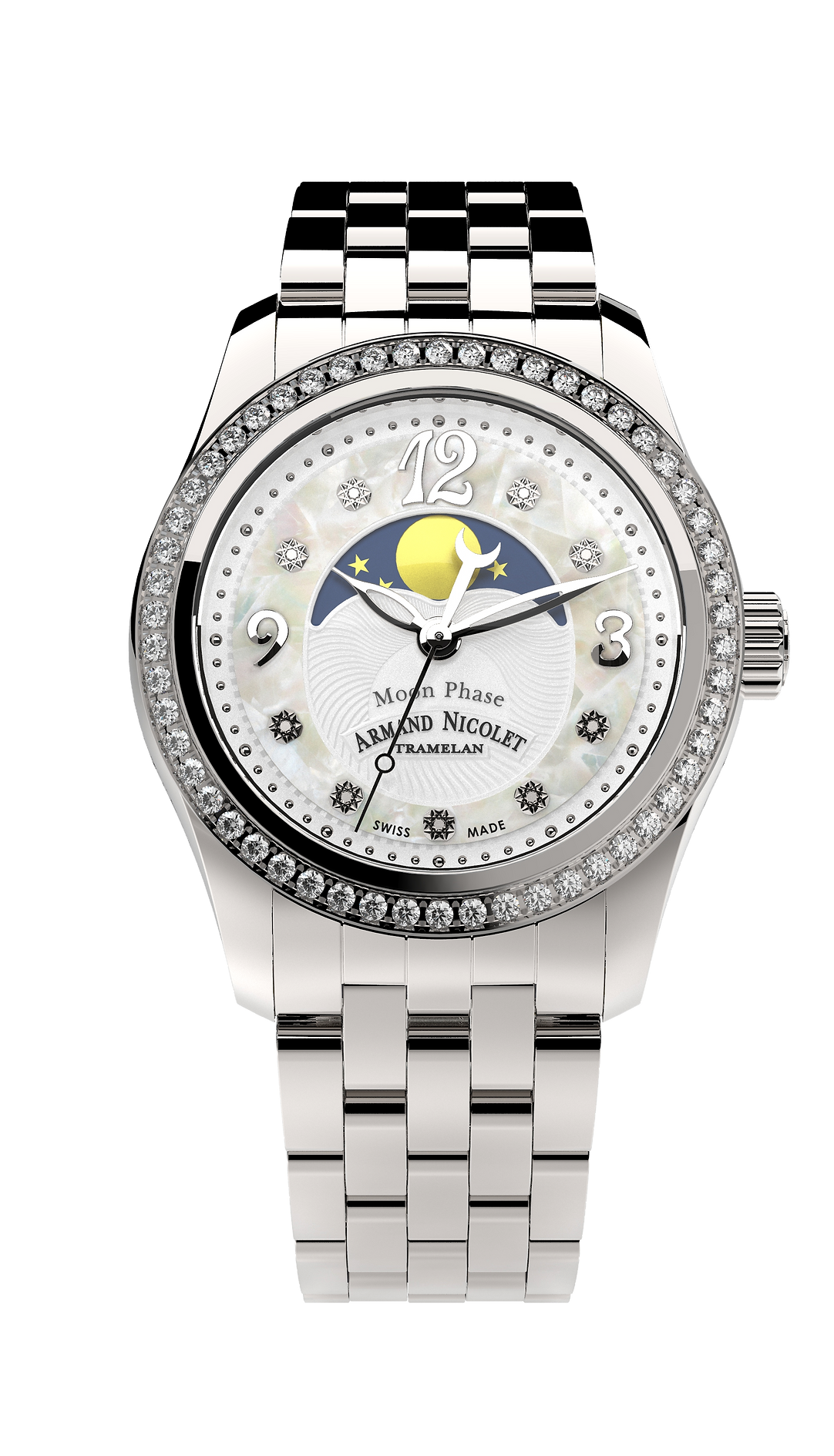 Armand Nicolet Ladies Watch M03 Moonphase 34mm Silver White A151TAA-AN-MA150
