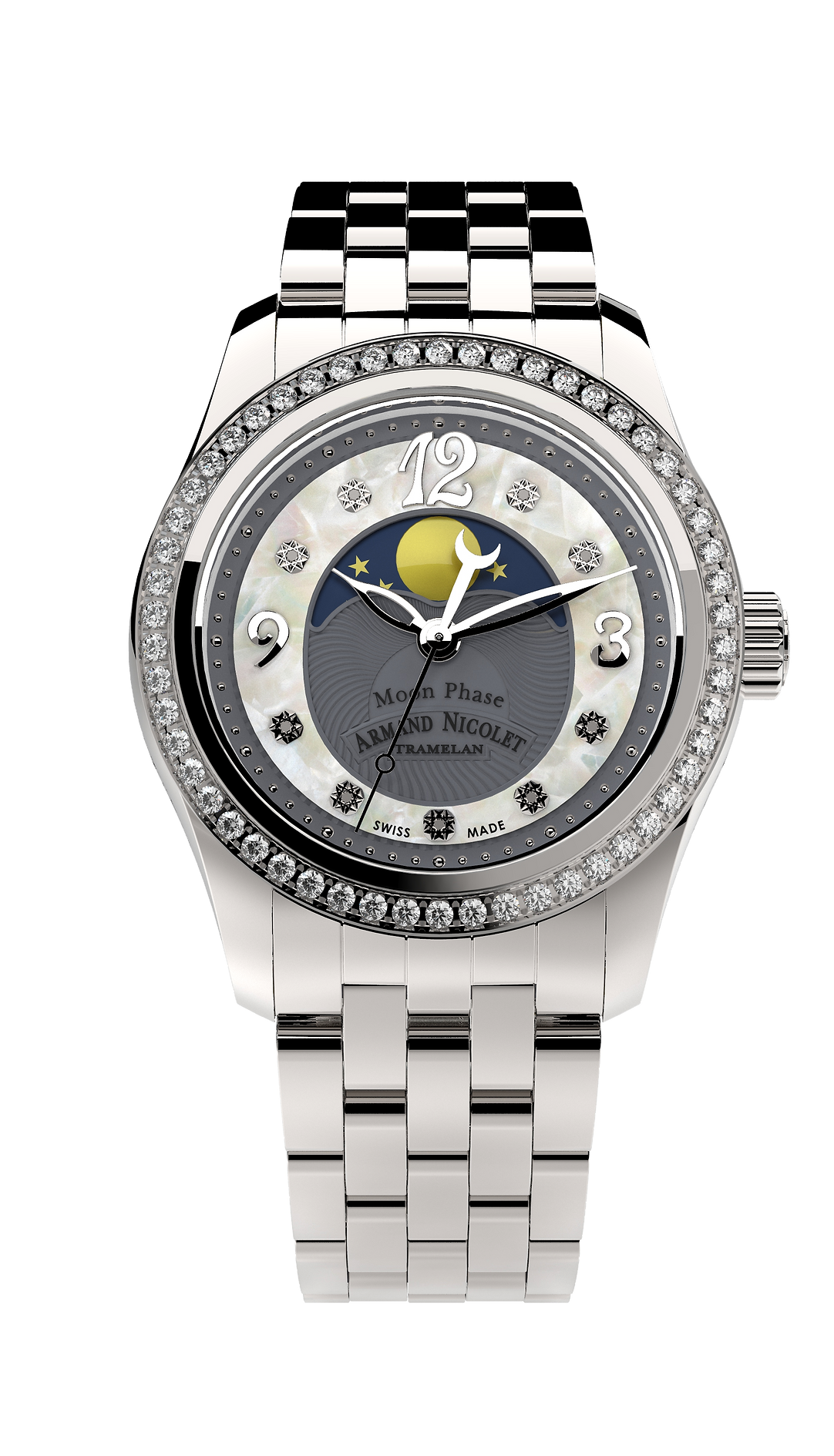 Armand Nicolet Ladies Watch M03 Moonphase 34mm Silver Grey A151TAA-GN-MA150