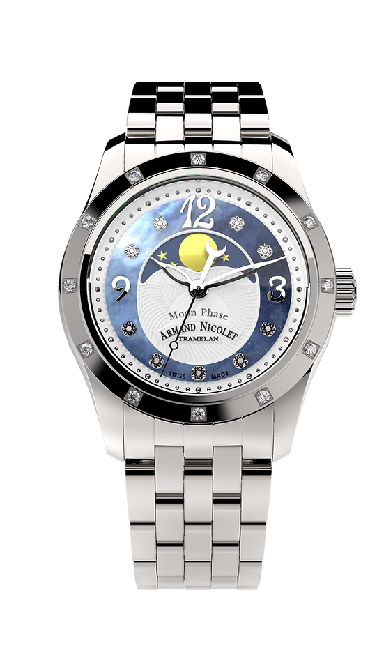 Armand Nicolet Ladies Watch M03 Moonphase 34mm Silver Blue A151RAA-AK-MA150