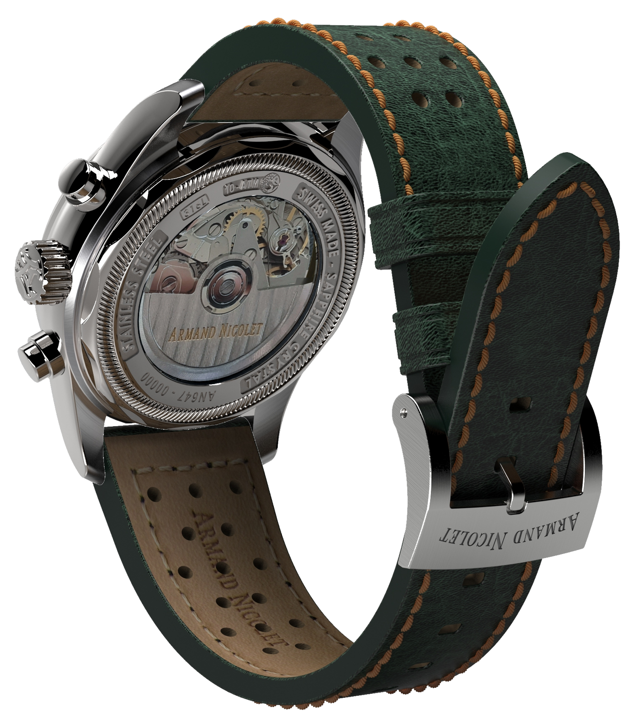 Armand Nicolet Men's Watch MM2 Chronograph 43mm Green A647P-NV-BP22641VAO