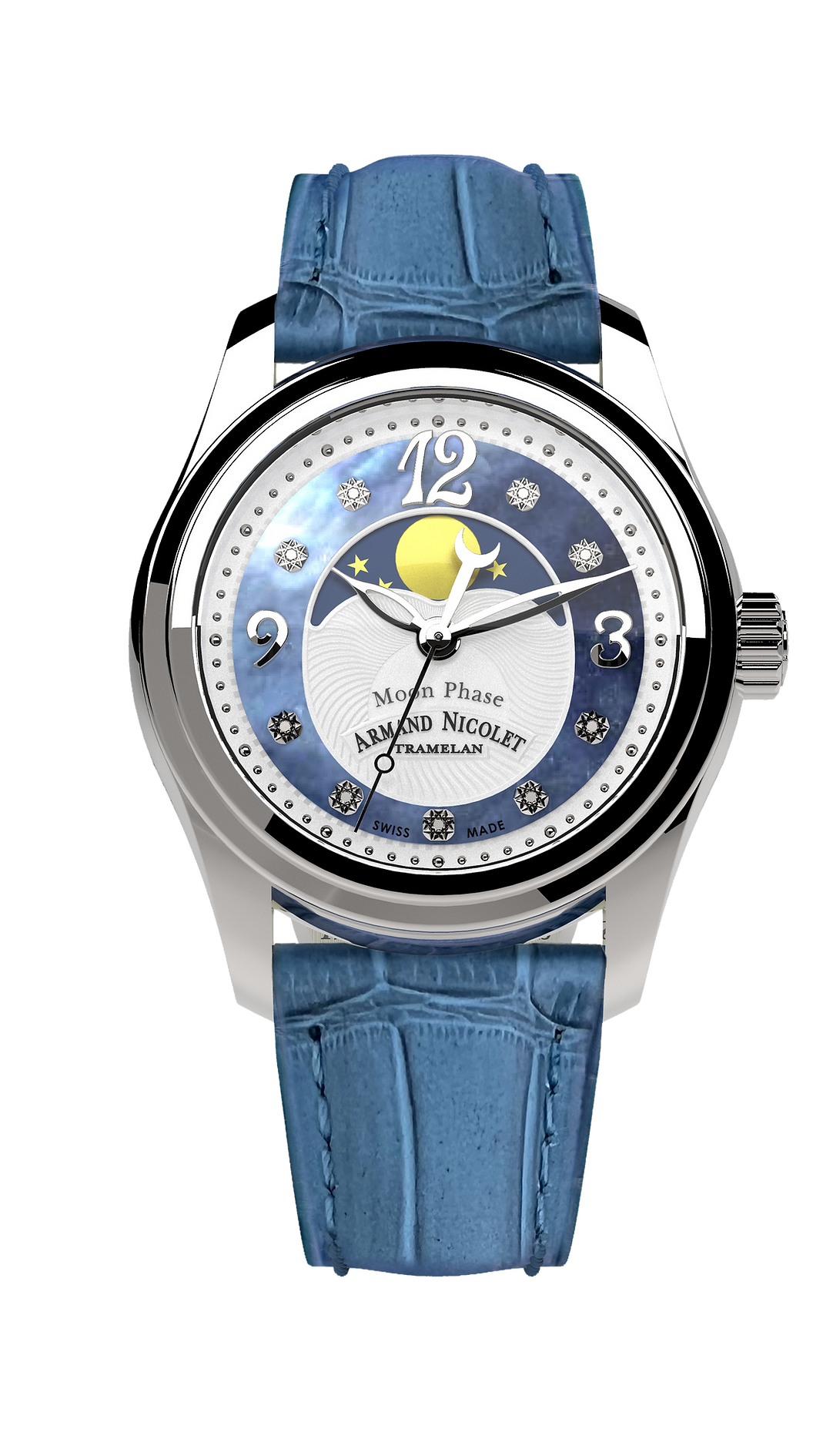 Armand Nicolet Ladies Watch M03 Moonphase 34mm Blue Silver A151QAA-AK-P882LV8