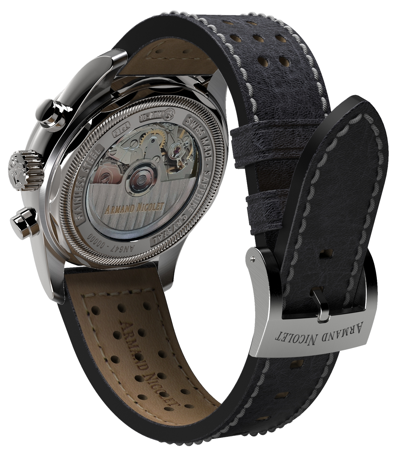 Armand Nicolet Men's Watch MM2 Chronograph 43mm Black A647P-KN-BP22641NAC