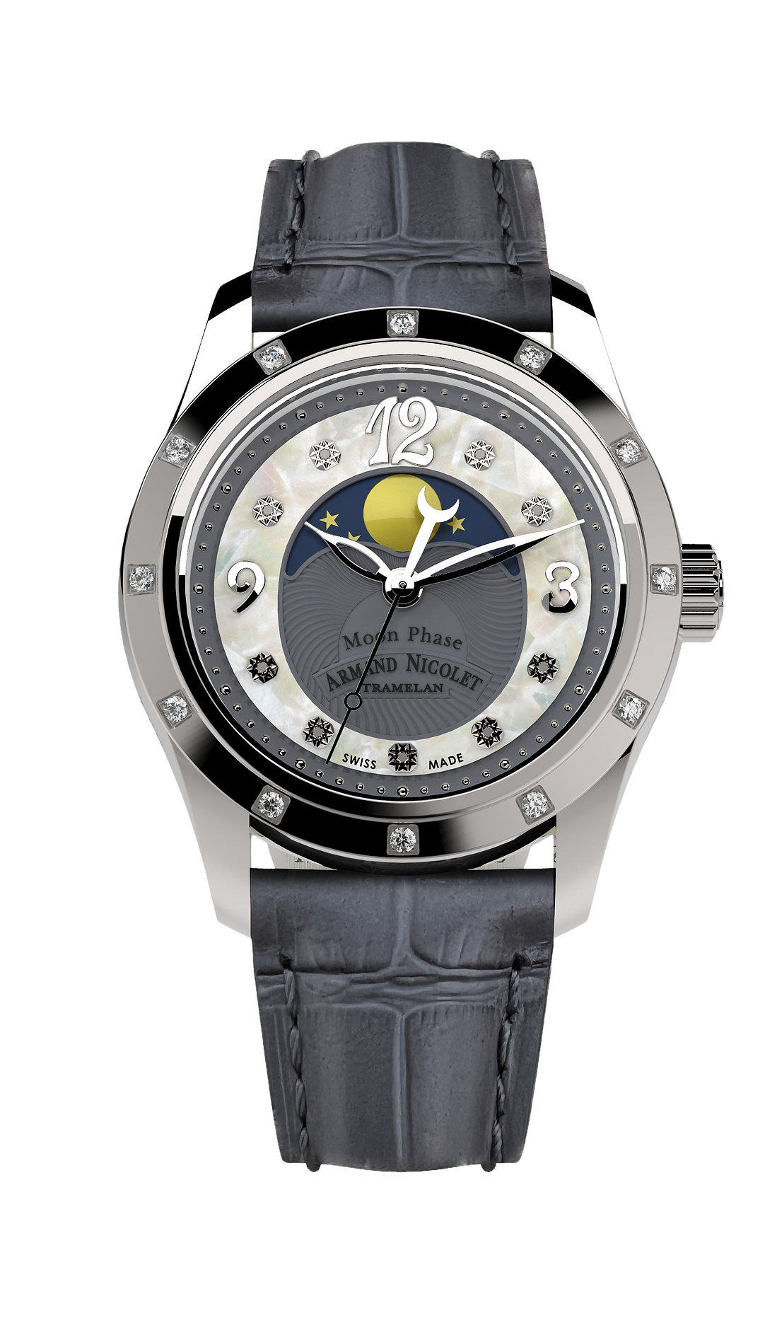 Armand Nicolet Ladies Watch M03 Moonphase 34mm Grey Silver A151RAA-GN-P882GR8