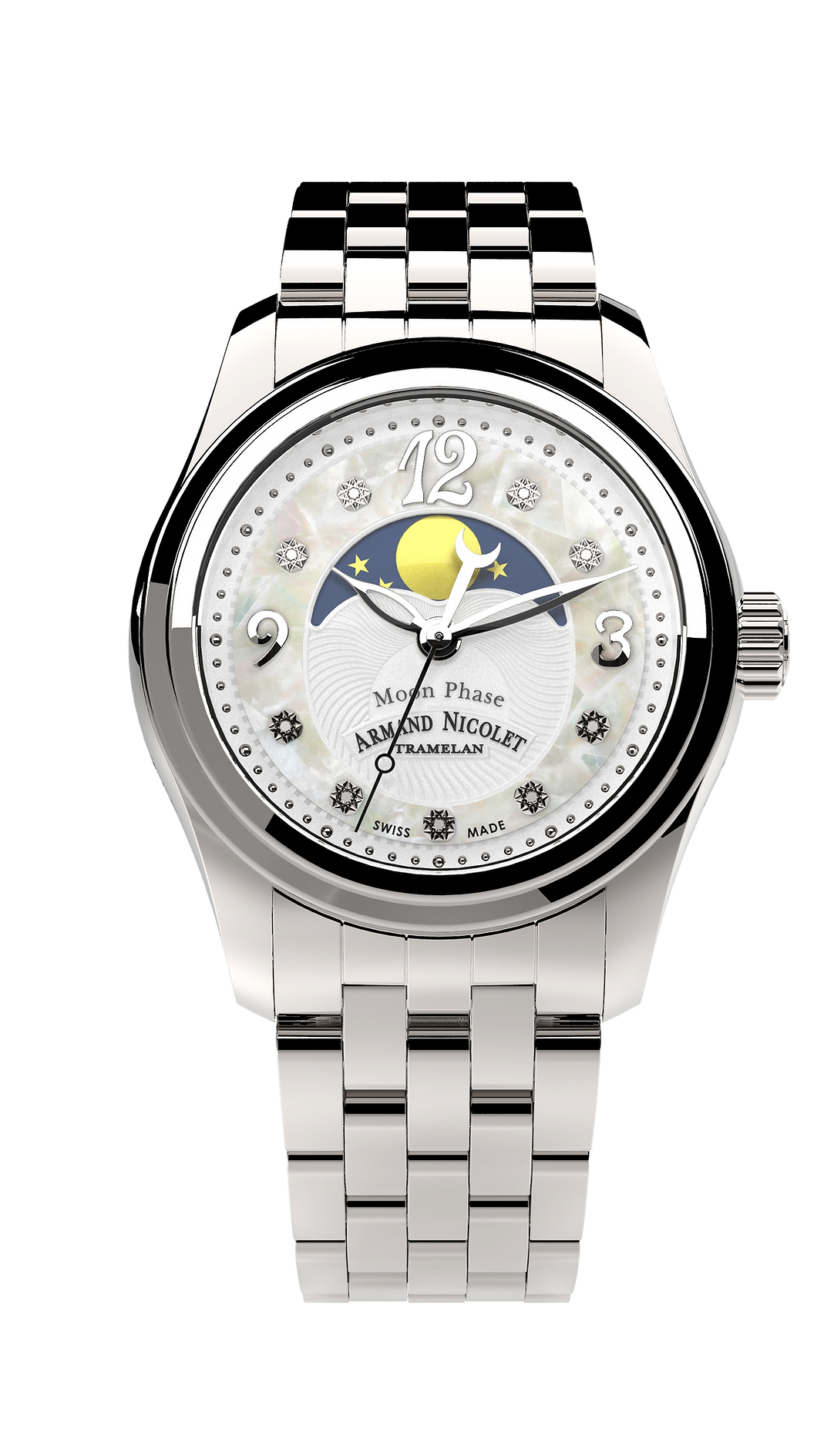 Armand Nicolet Ladies Watch M03 Moonphase 34mm Silver White A151QAA-AN-MA150