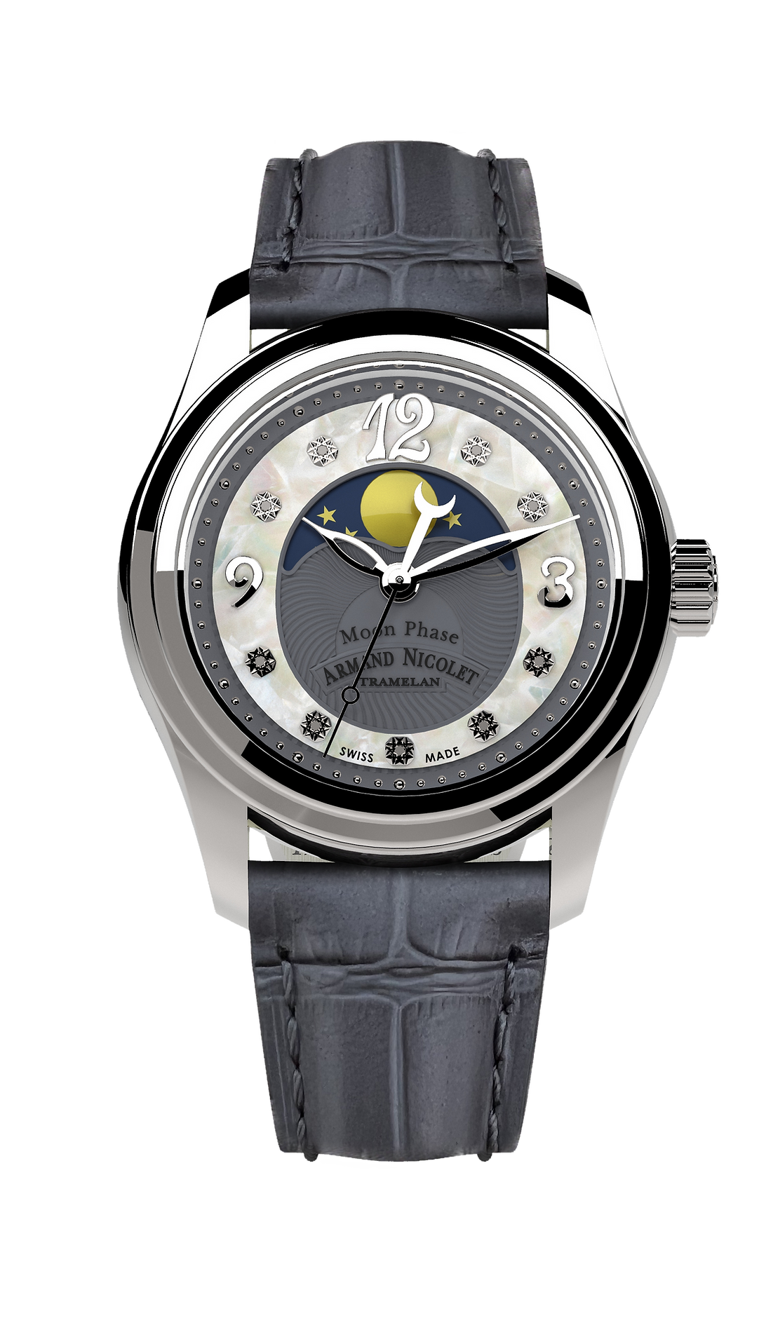 Armand Nicolet Ladies Watch M03 Moonphase 34mm Grey Silver A151QAA-GN-P882GR8