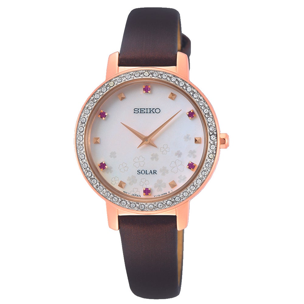 seiko women's leather strap solar dress watch Seiko SUP198 Women's Dress Solar Black Dial Black Leather Strap Power Reserve Watch