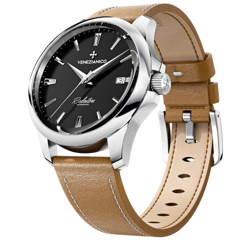 Venezianico Automatic Watch Black Brown Leather Redentore 40 1221504