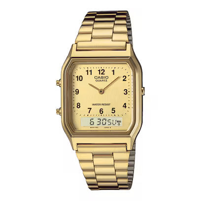 Casio Watch Vintage Retro Dual Time Roman Gold AQ-230GA-9BMQ