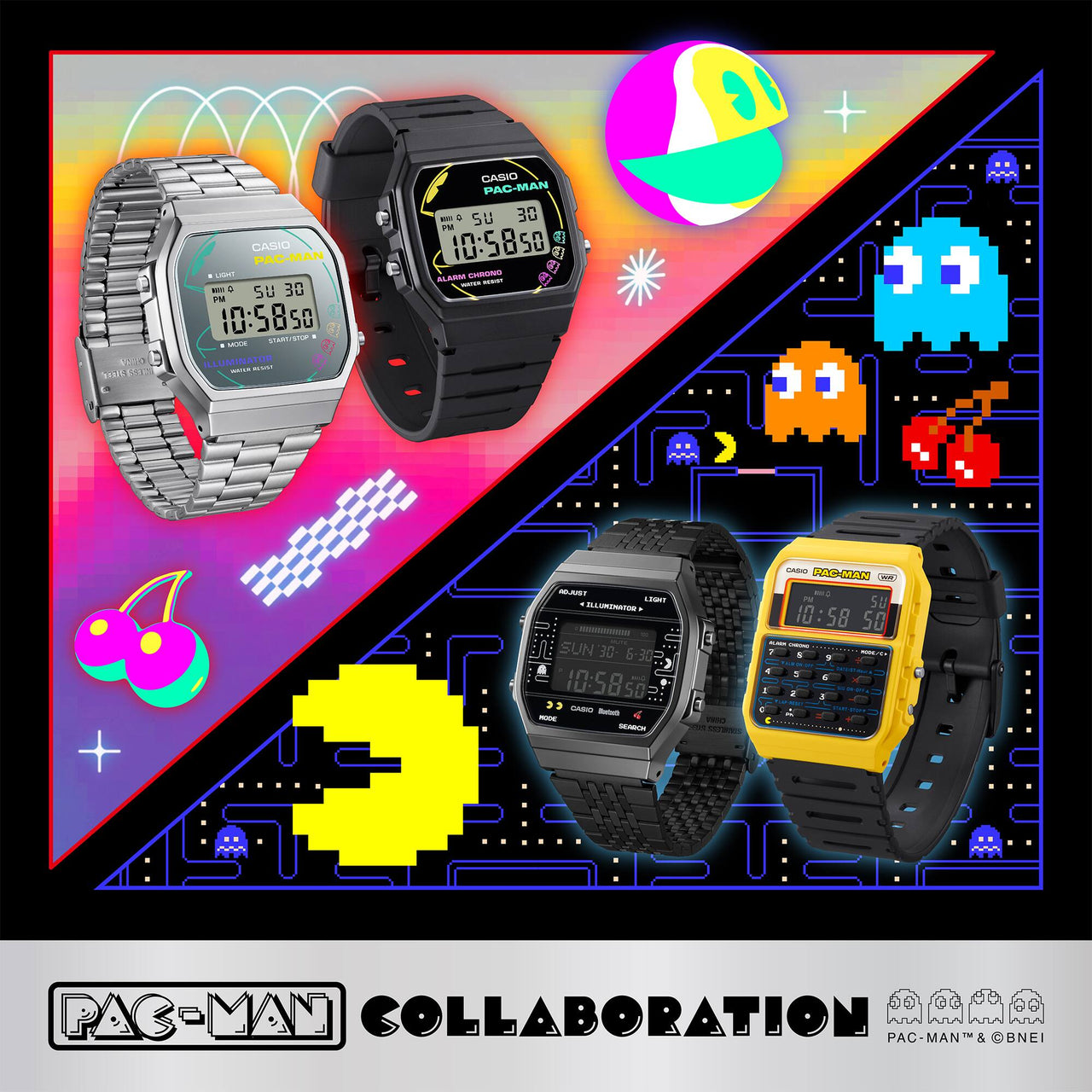 Casio Unisex Digital Watch 36mm Vintage PAC-MAN Silver