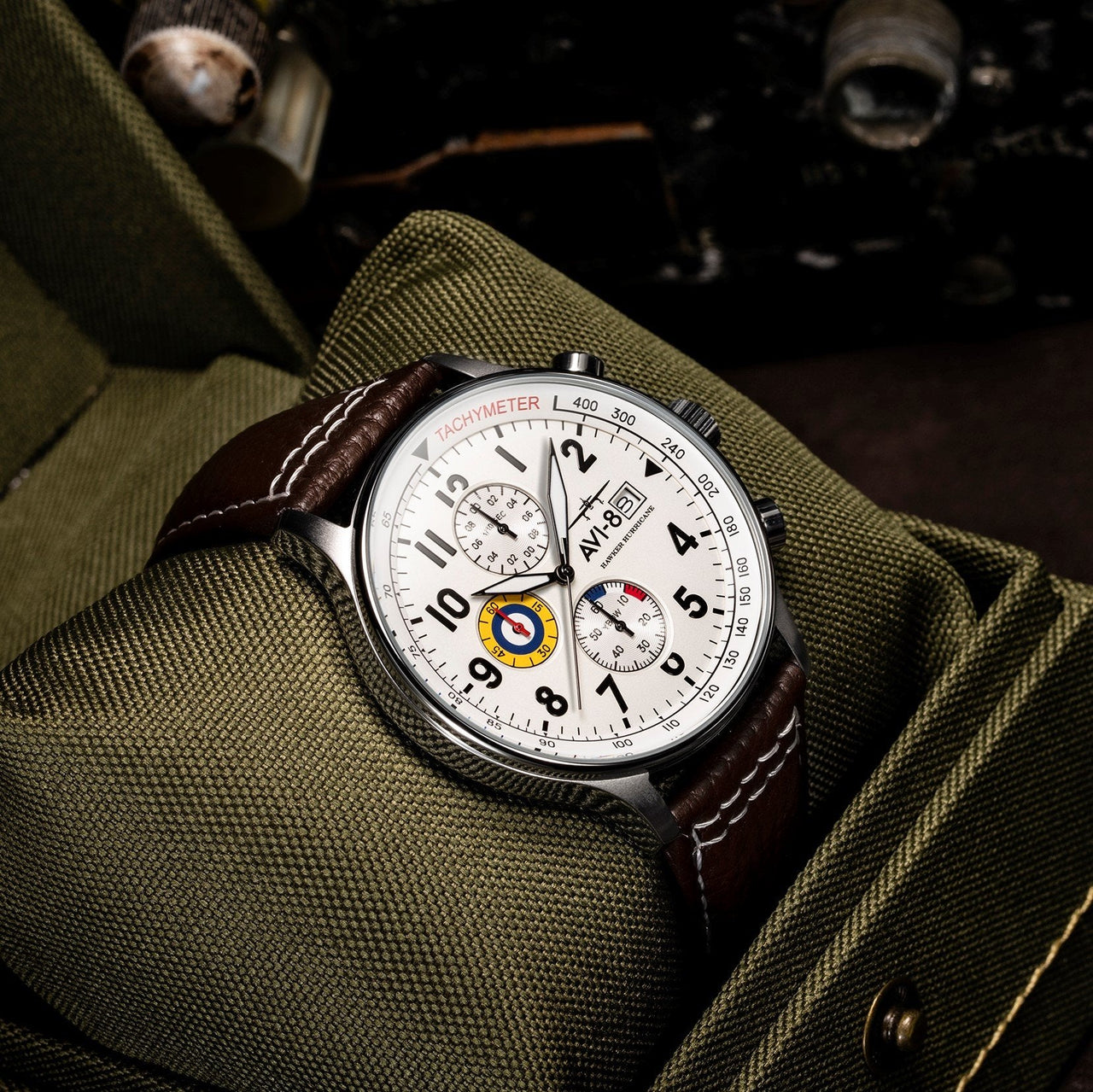 Chronograph Watch - AVI-8 Classic White Hawker Hurricane Chronograph Watch AV-4011-01