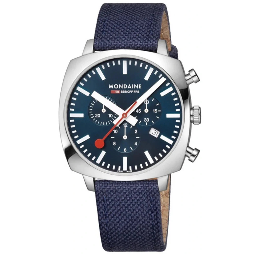 Chronograph Watch - Mondaine Grand Cushion Chrono Square Men's Blue Watch  MSL.41440.LD.SET
