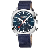 Thumbnail for Chronograph Watch - Mondaine Grand Cushion Chrono Square Men's Blue Watch  MSL.41440.LD.SET
