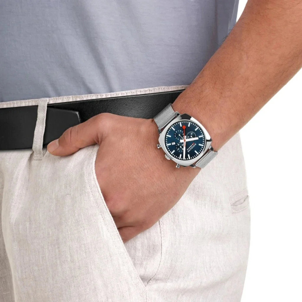 Chronograph Watch - Mondaine Grand Cushion Chrono Square Men's Blue Watch  MSL.41440.LD.SET