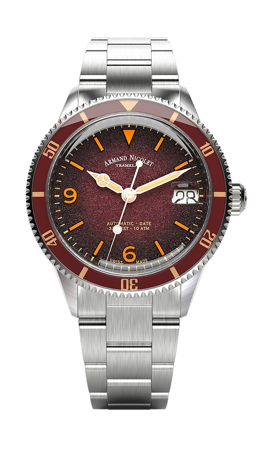 Armand Nicolet Men's Watch VS1 Date 38mm Steel Burgundy A500AXAA-XS-BMA500A