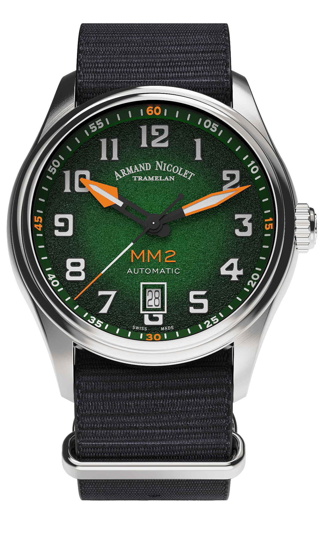 Armand Nicolet Men's Watch MM2 Date 41mm Green A740P-NV-BN22481AANN