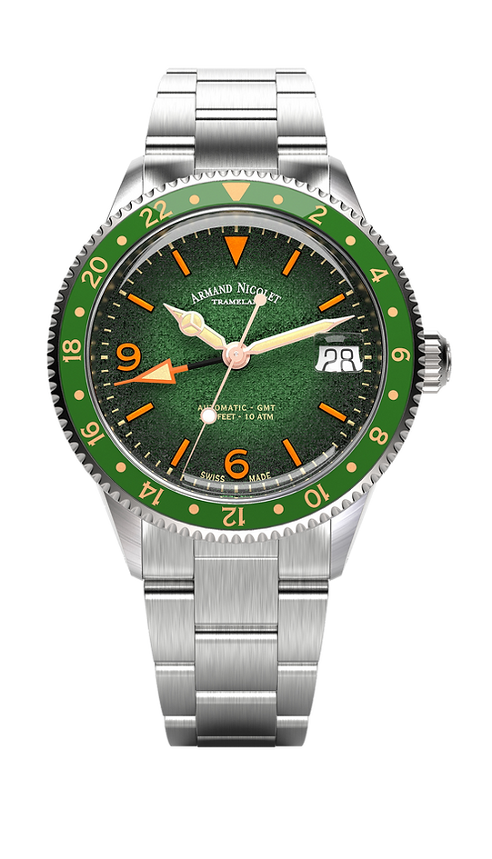 Armand Nicolet Men's Watch VS1 GMT 38mm Green A506AVAA-VS-BMA500A