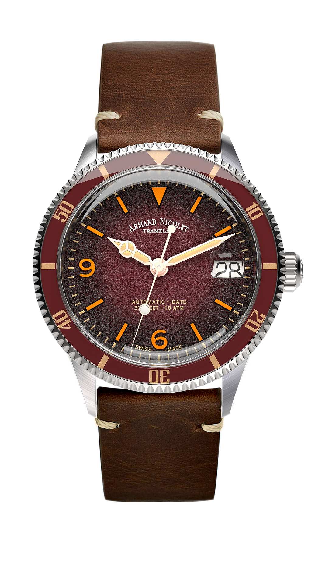 Armand Nicolet Men's Watch VS1 Date 38mm Burgundy Brown A500AXAA-XS-BP19500MAC