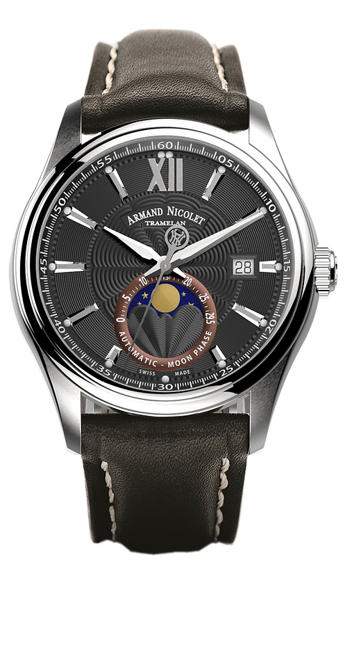 Armand Nicolet Men's Watch M02 Moonphase 41mm Black A740L-NR-P140NR2