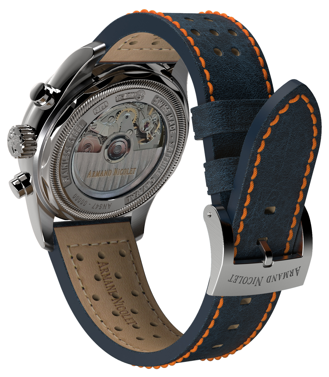 Armand Nicolet Men's Watch MM2 Chronograph 43mm Blue A647P-BN-BP22641BAO