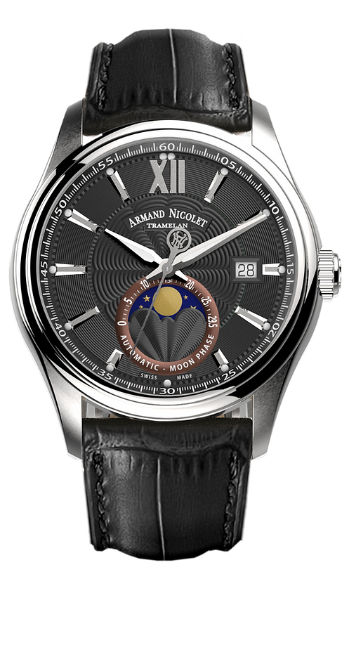 Armand Nicolet Men's Watch M02 Moonphase 41mm Black A740L-NR-BP22740NAN