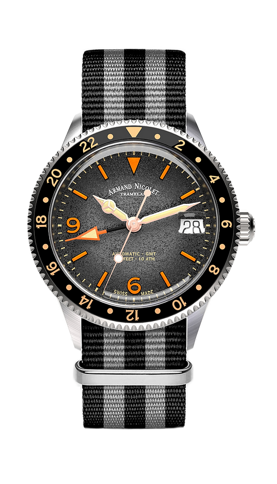 Armand Nicolet Men's Watch VS1 GMT 38mm Black Grey A506ANAA-NS-BN19500AANG