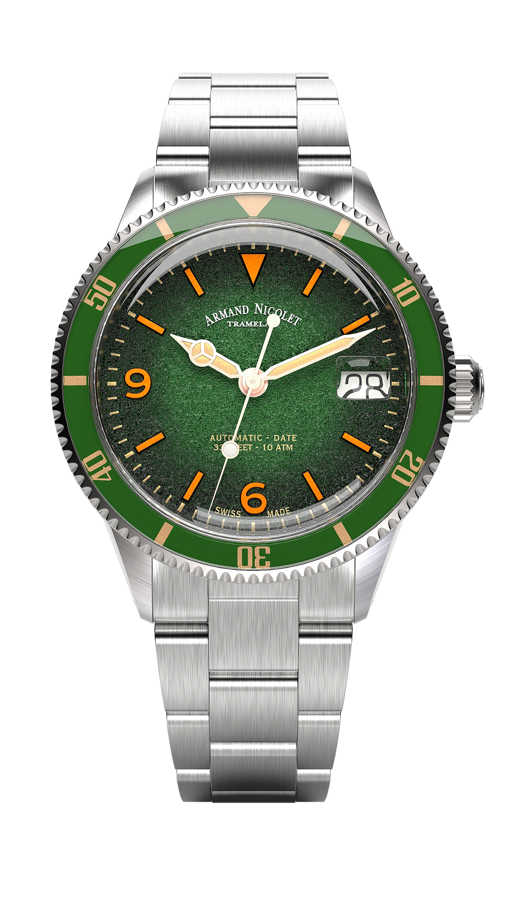 Armand Nicolet Men's Watch VS1 Date 38mm Steel Green A500AVAA-VS-BMA500A