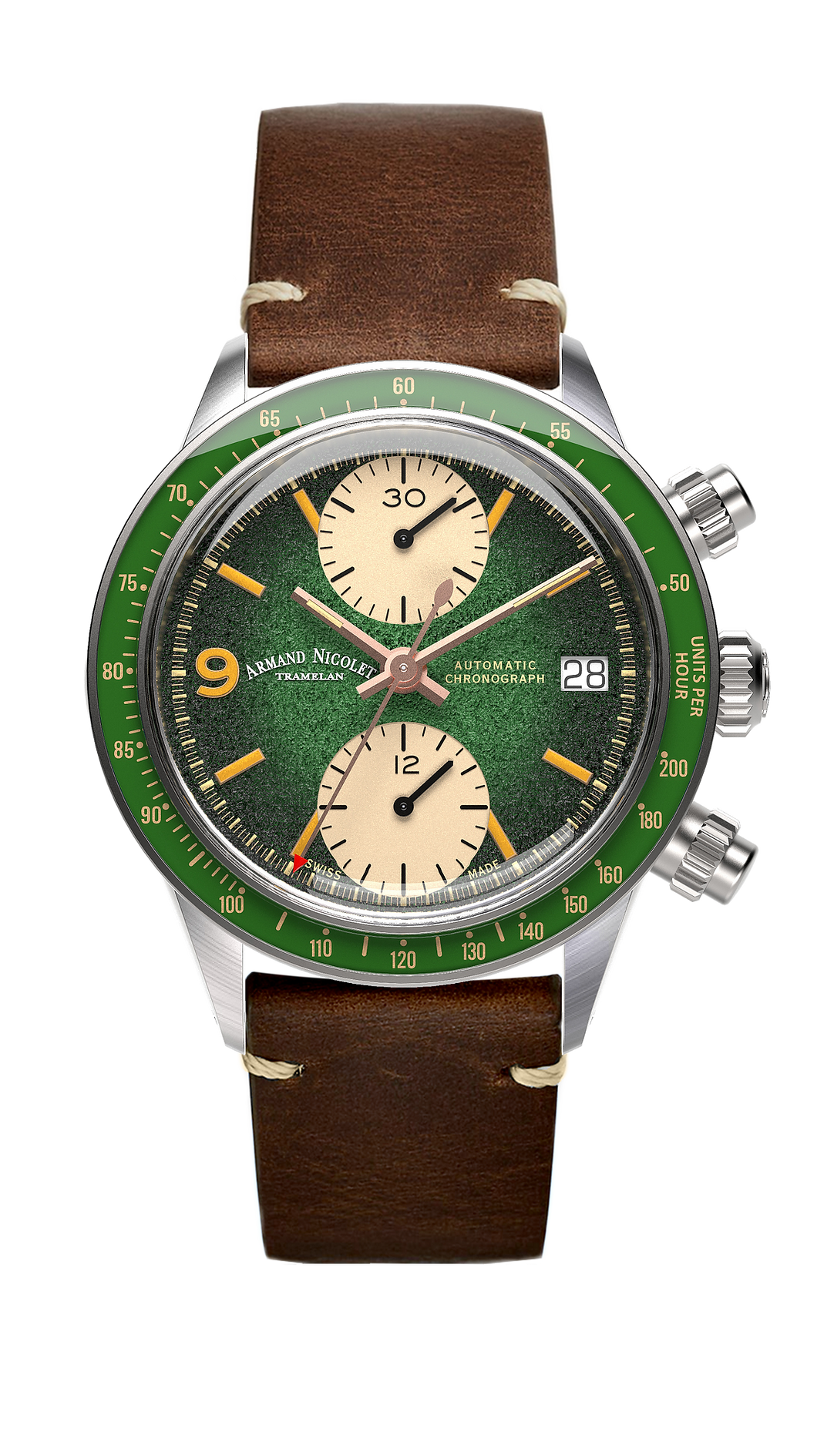 Armand Nicolet Men's Watch VS1 Chronograph 38mm Green A510AVAA-VS-BP19500MAC