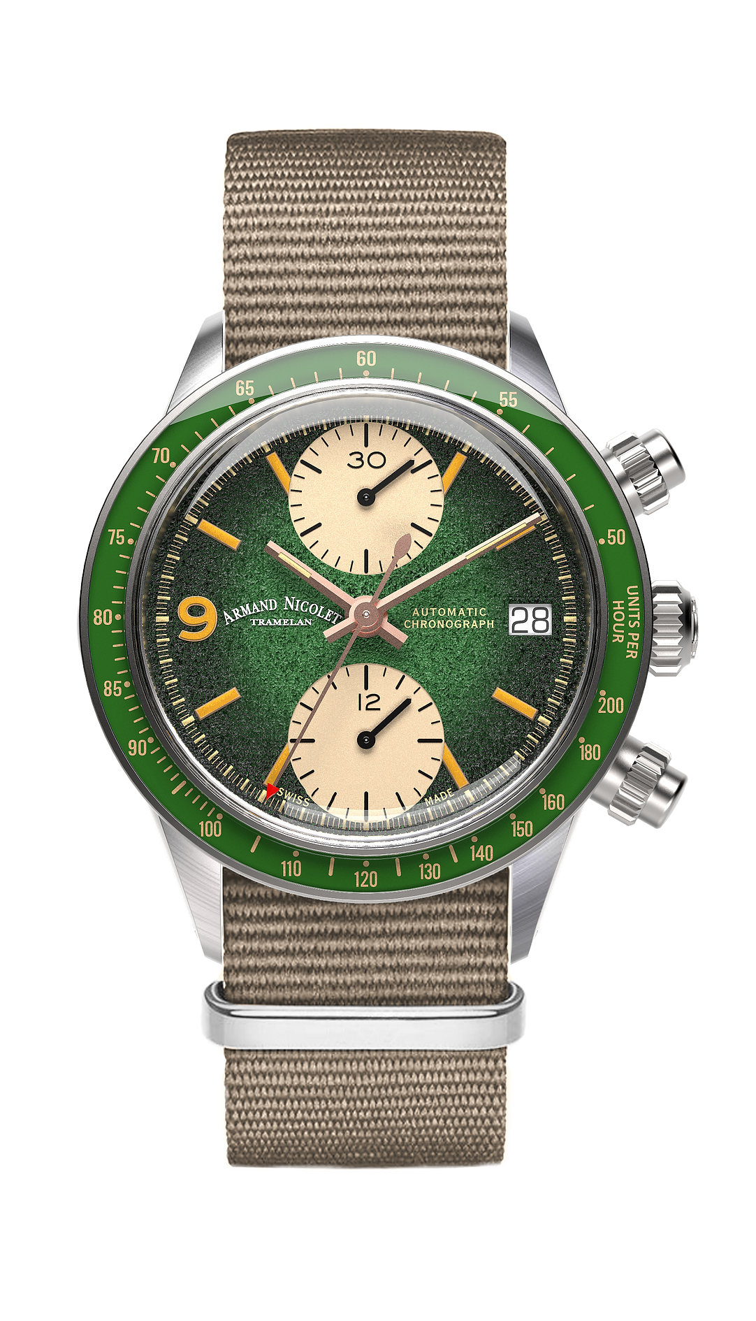 Armand Nicolet Men's Watch VS1 Chronograph 38mm Green A510AVAA-VS-BN19500AAGG