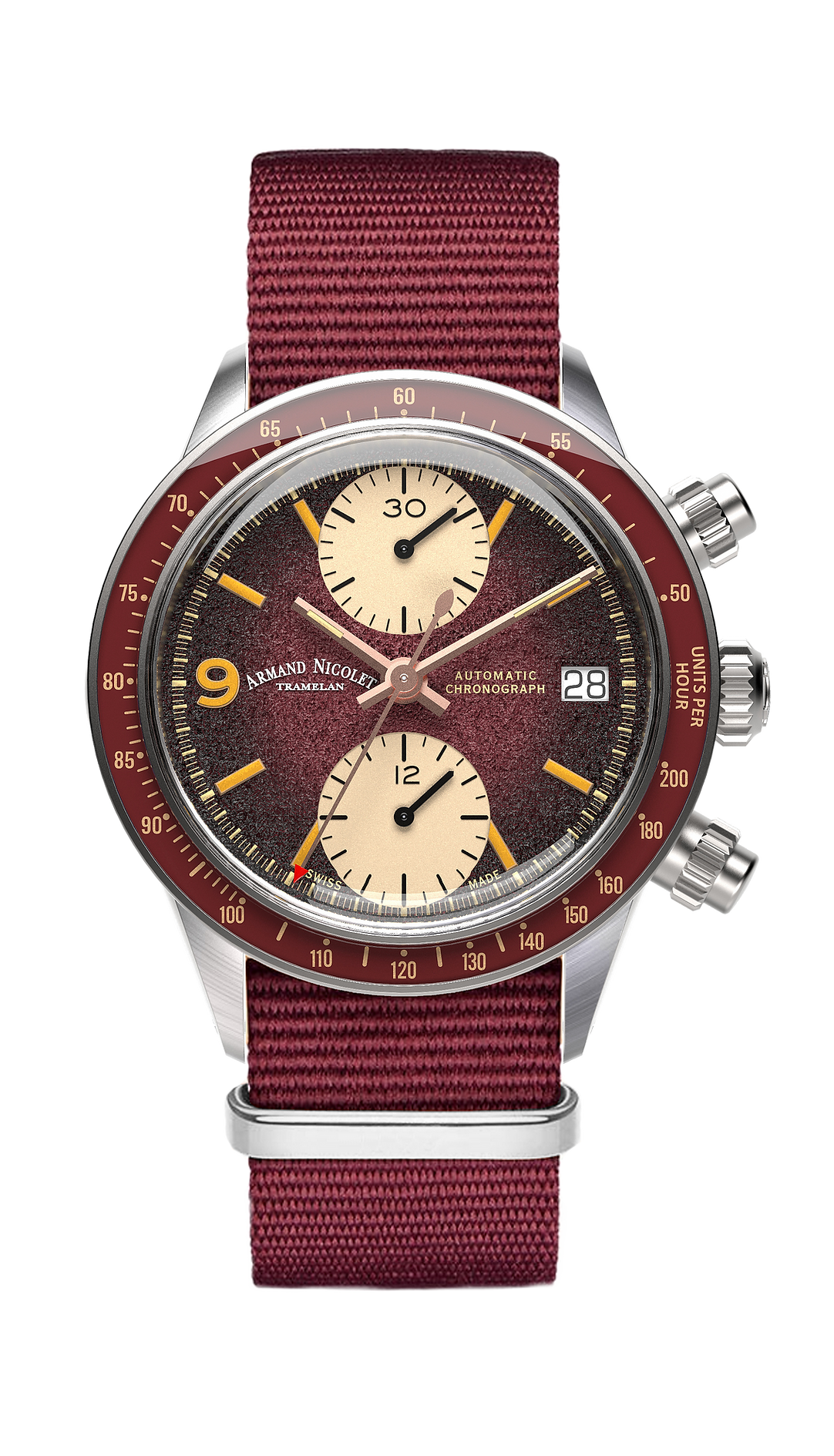 Armand Nicolet Men's Watch VS1 Chronograph 38mm Burgundy A510AXAA-XS-BN19500AABX