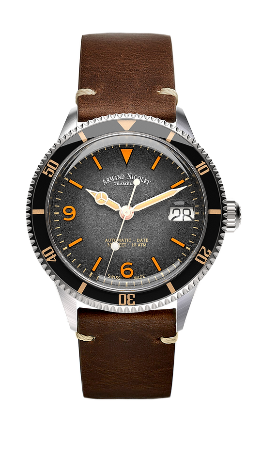 Armand Nicolet Men's Watch VS1 Date 38mm Black Brown A500AVAA-VS-BP19500MAC