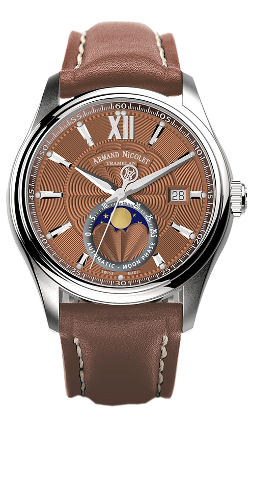 Armand Nicolet Men's Watch M02 Moonphase 41mm Brown Copper A740L-RN-P140MR2