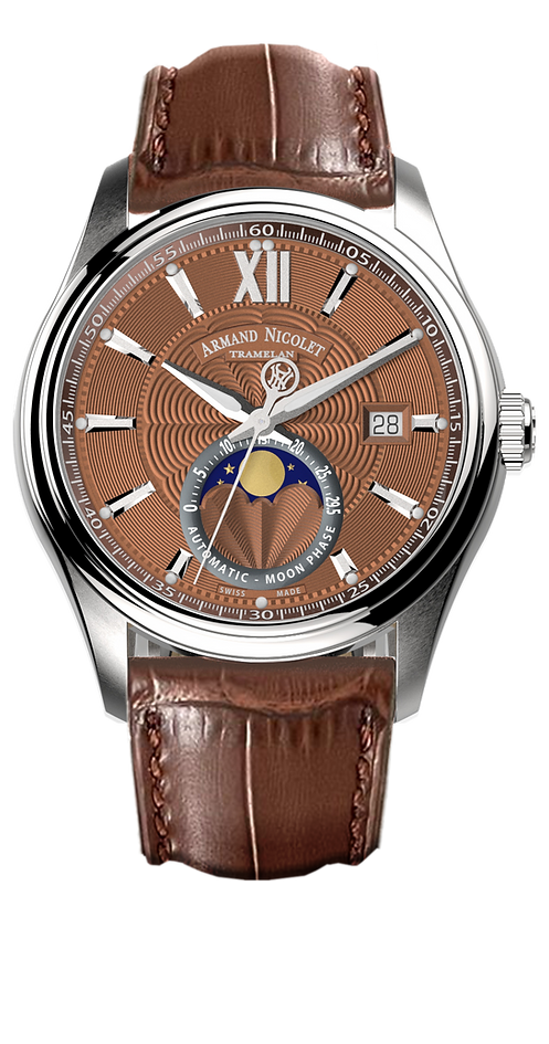 Armand Nicolet Men's Watch M02 Moonphase 41mm Brown Copper A740L-RN-BP22740MAM