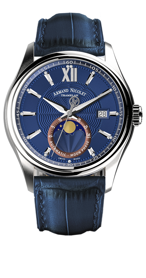 Armand Nicolet Men's Watch M02 Moonphase 41mm Blue A740L-BU-BP22740UAU