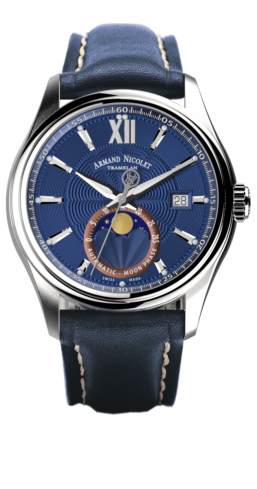 Armand Nicolet Men's Watch M02 Moonphase 41mm Blue A740L-BU-P140BU2