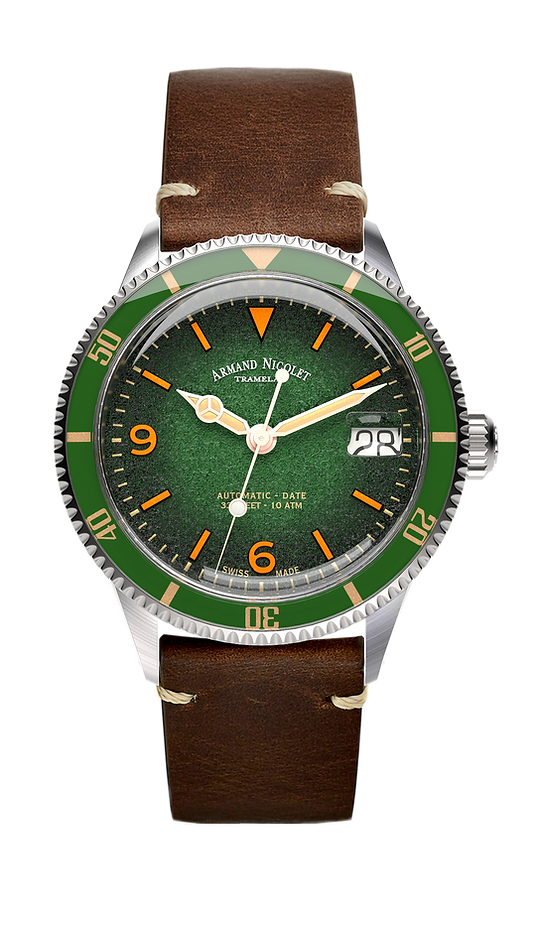 Armand Nicolet Men's Watch VS1 Date 38mm Green Brown A500AVAA-VS-BP19500MAC