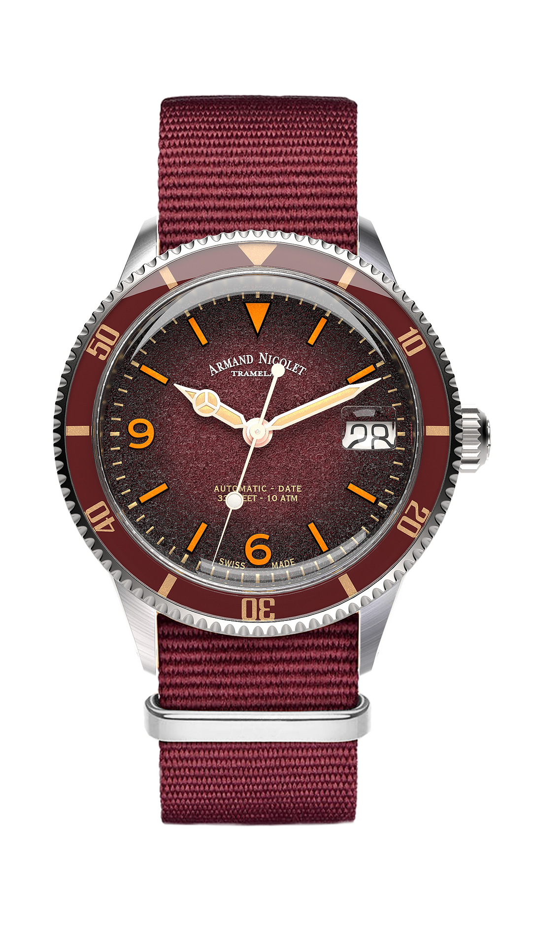 Armand Nicolet Men's Watch VS1 Date 38mm Burgundy A500AXAA-XS-BN19500AABX