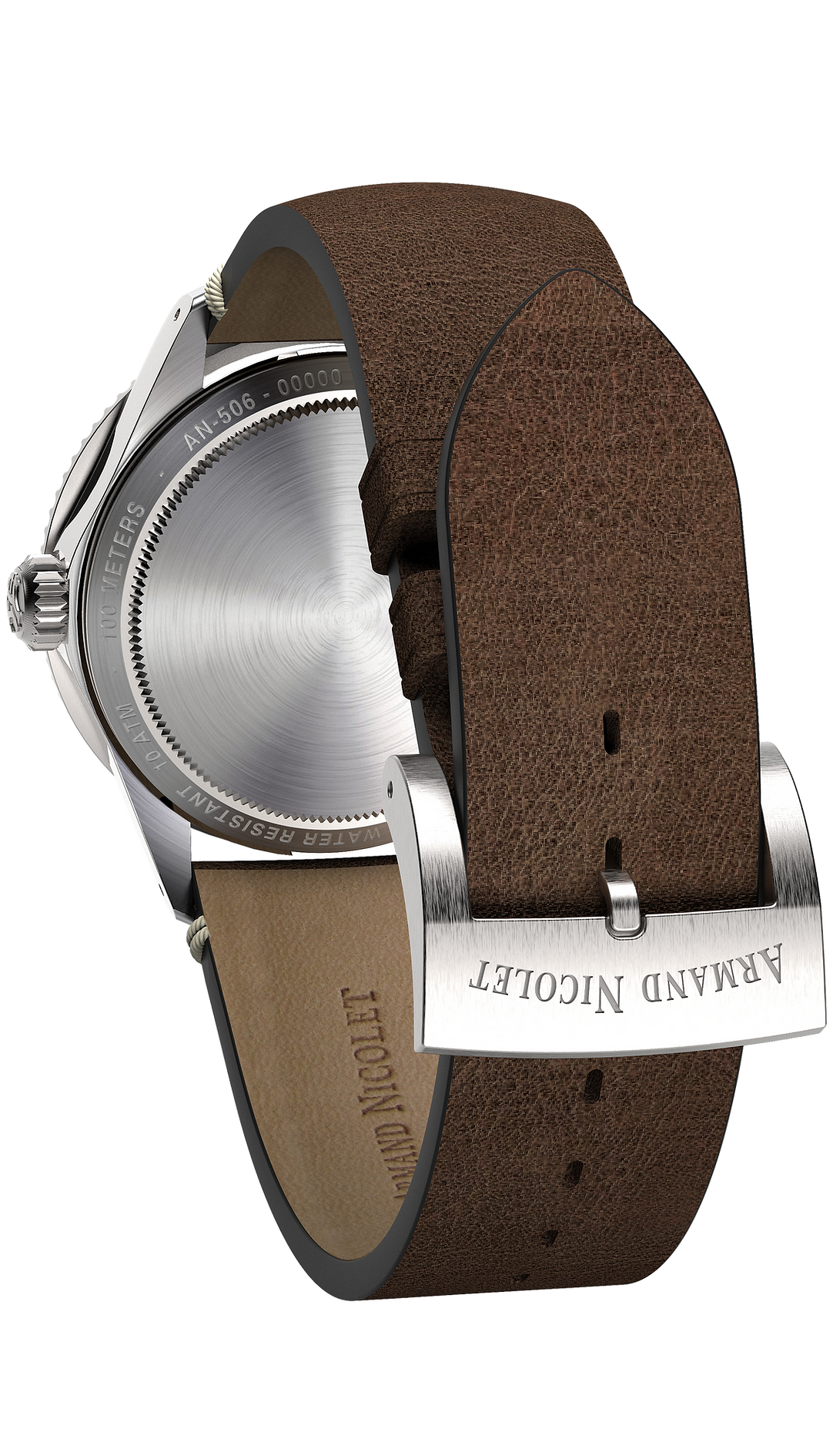 Armand Nicolet Men's Watch VS1 GMT 38mm Silver Brown A506AXAA-AS-BP19500MAC