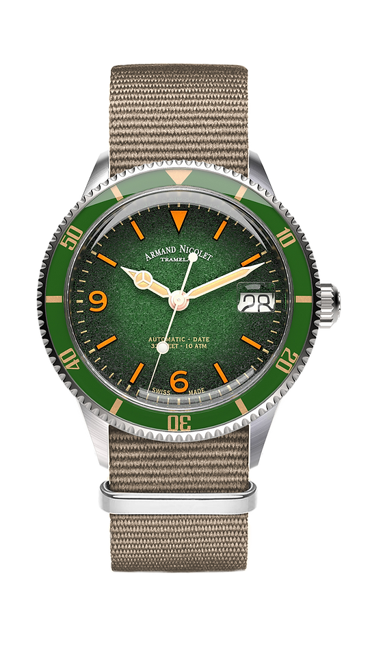 Armand Nicolet Men's Watch VS1 Date 38mm Green Grey A500AVAA-VS-BN19500AAGG
