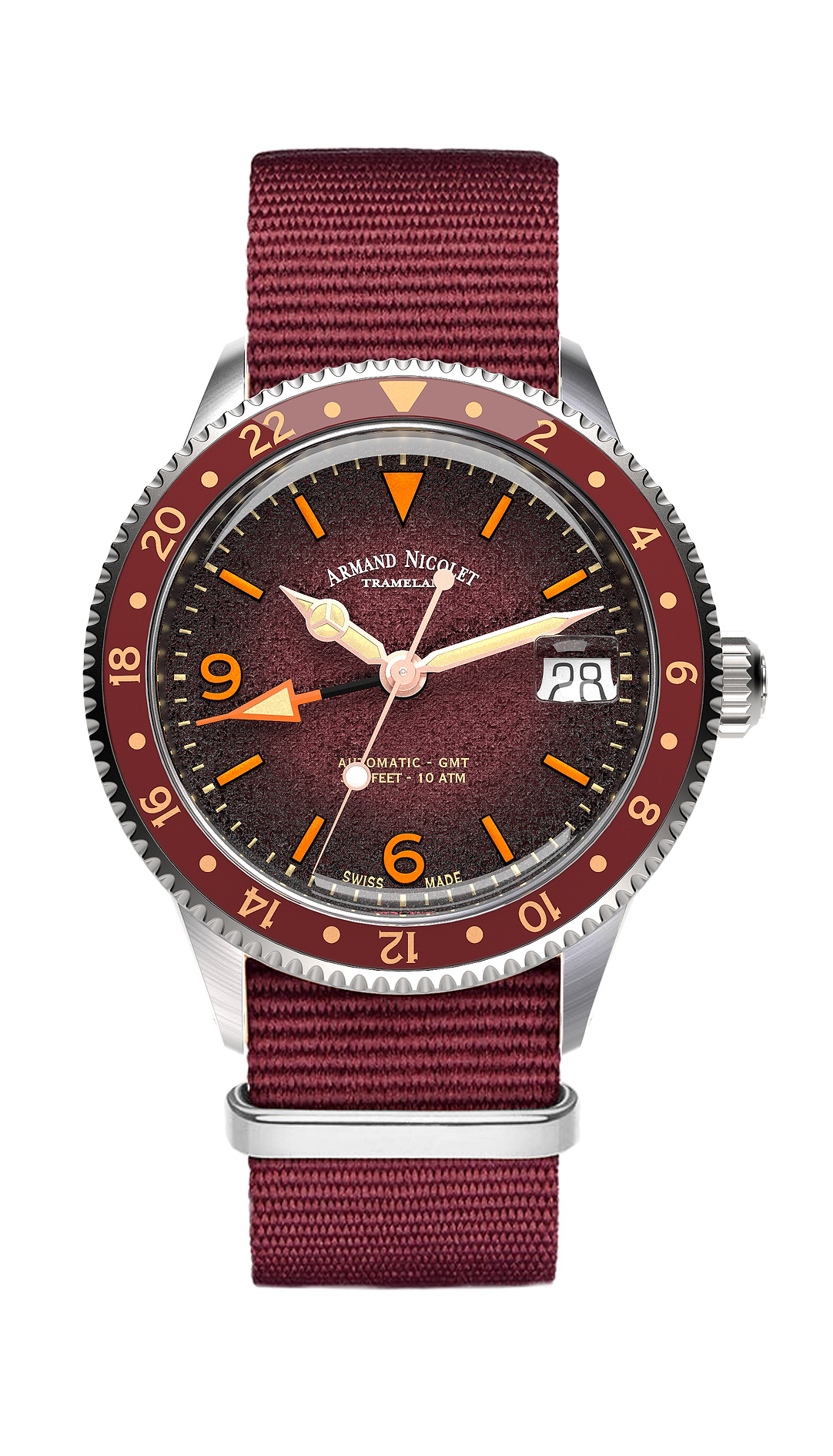 Armand Nicolet Men's Watch VS1 GMT 38mm Burgundy A506AXAA-XS-BN19500AABX