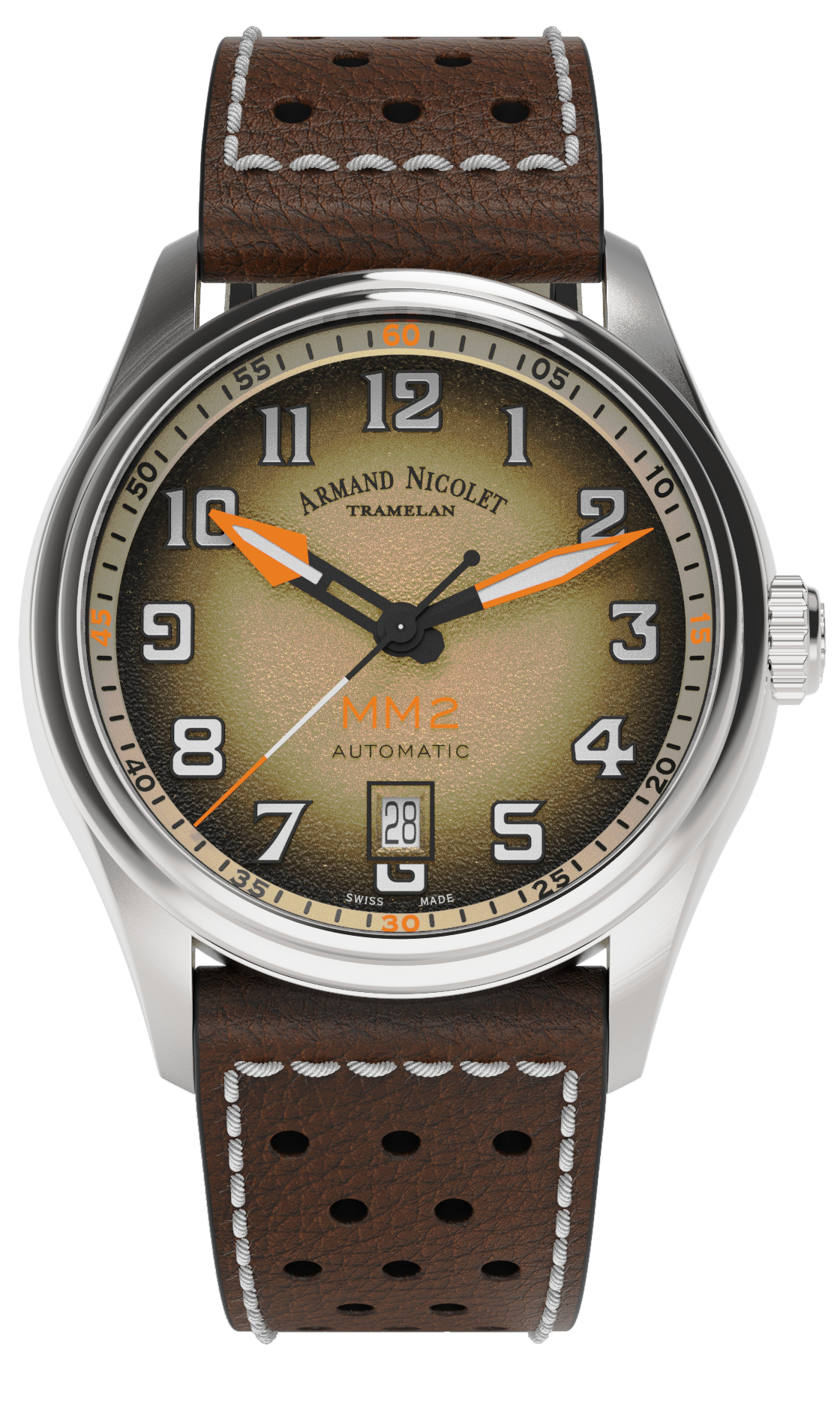 Armand Nicolet Men's Watch MM2 Date 41mm Beige Brown A740P-KA-BP22641MAC