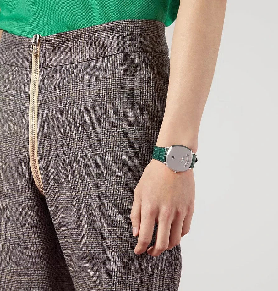 Gucci Unisex Watch 38mm Grip Silver Green Alligator YA157414