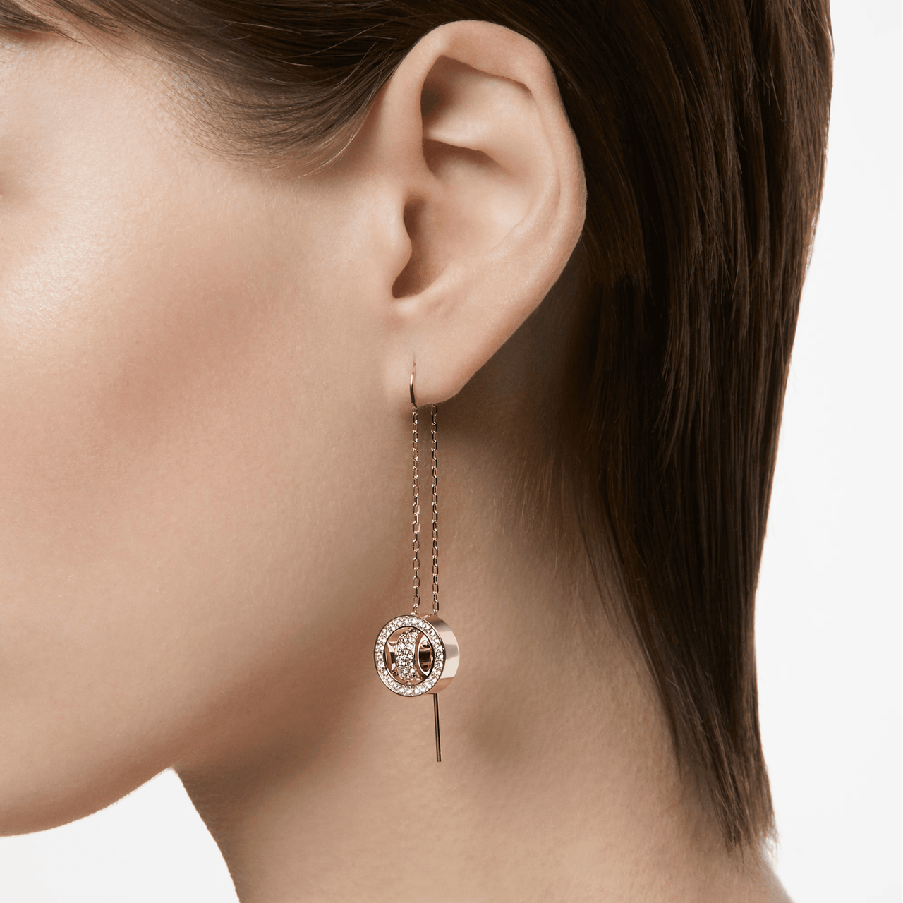 Swarovski Hollow Drop Long Earrings White Rose Gold-Tone Plated 5636504