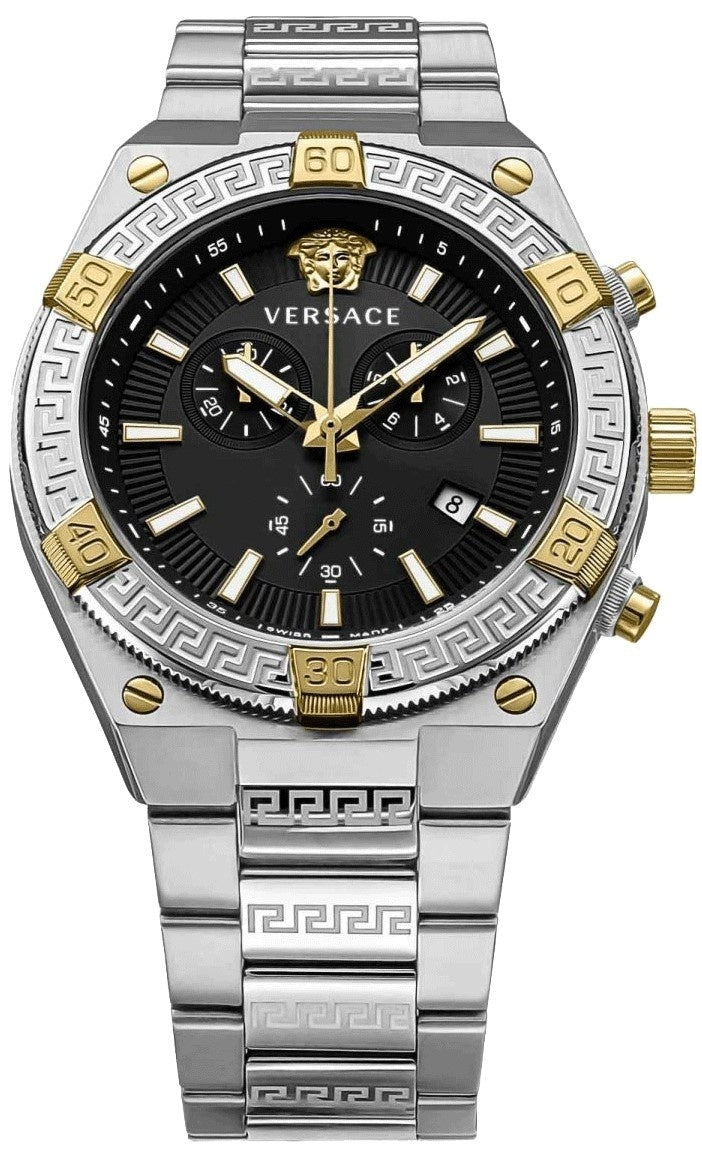 Versace Men's Watch Greca Sporty Chronograph 46mm Black Silver VESO01123