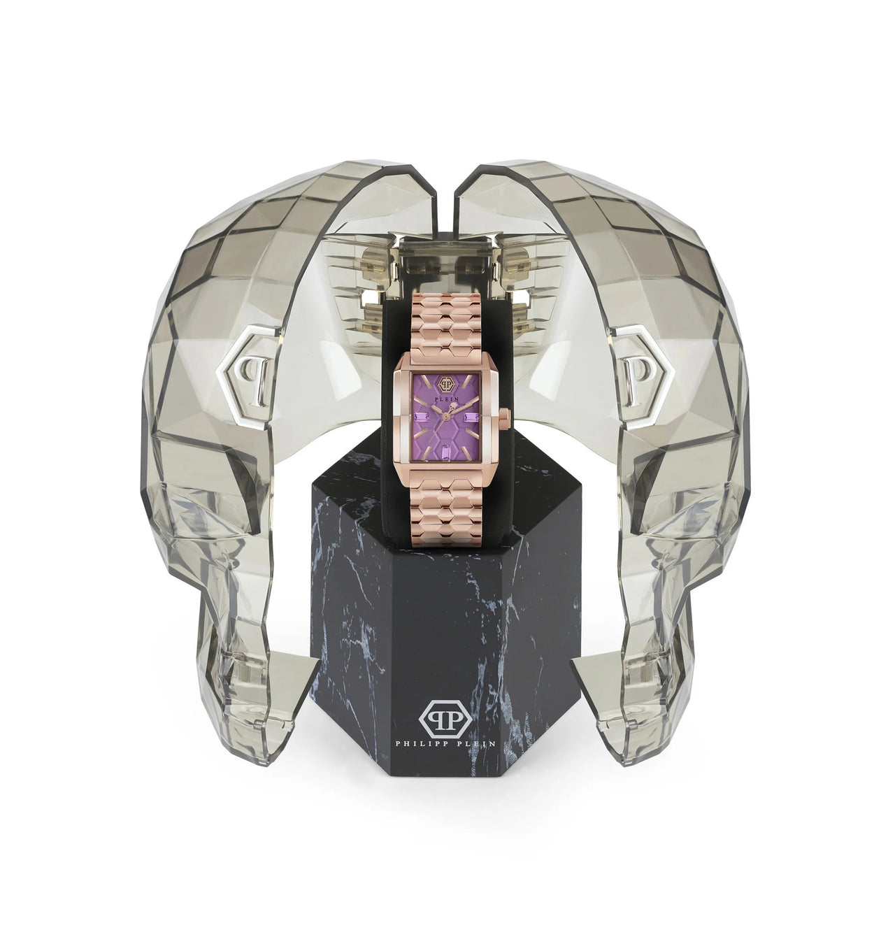 Philipp Plein Ladies Watch Offshore Square Lilac Rose Gold PWMAA0722