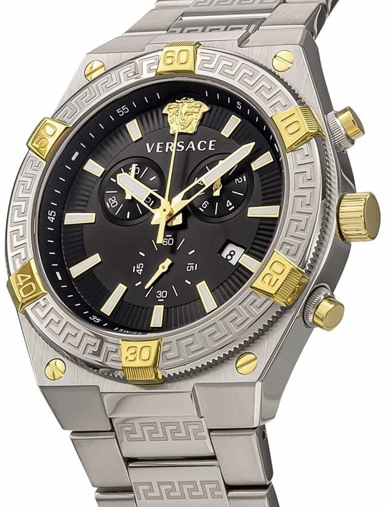 Versace Men's Watch Greca Sporty Chronograph 46mm Black Silver VESO01123