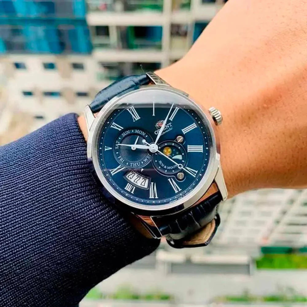 Orient Sun and Moon Men s Blue Watch RA AK0011D10B from Watches and Crystals Watches Crystals