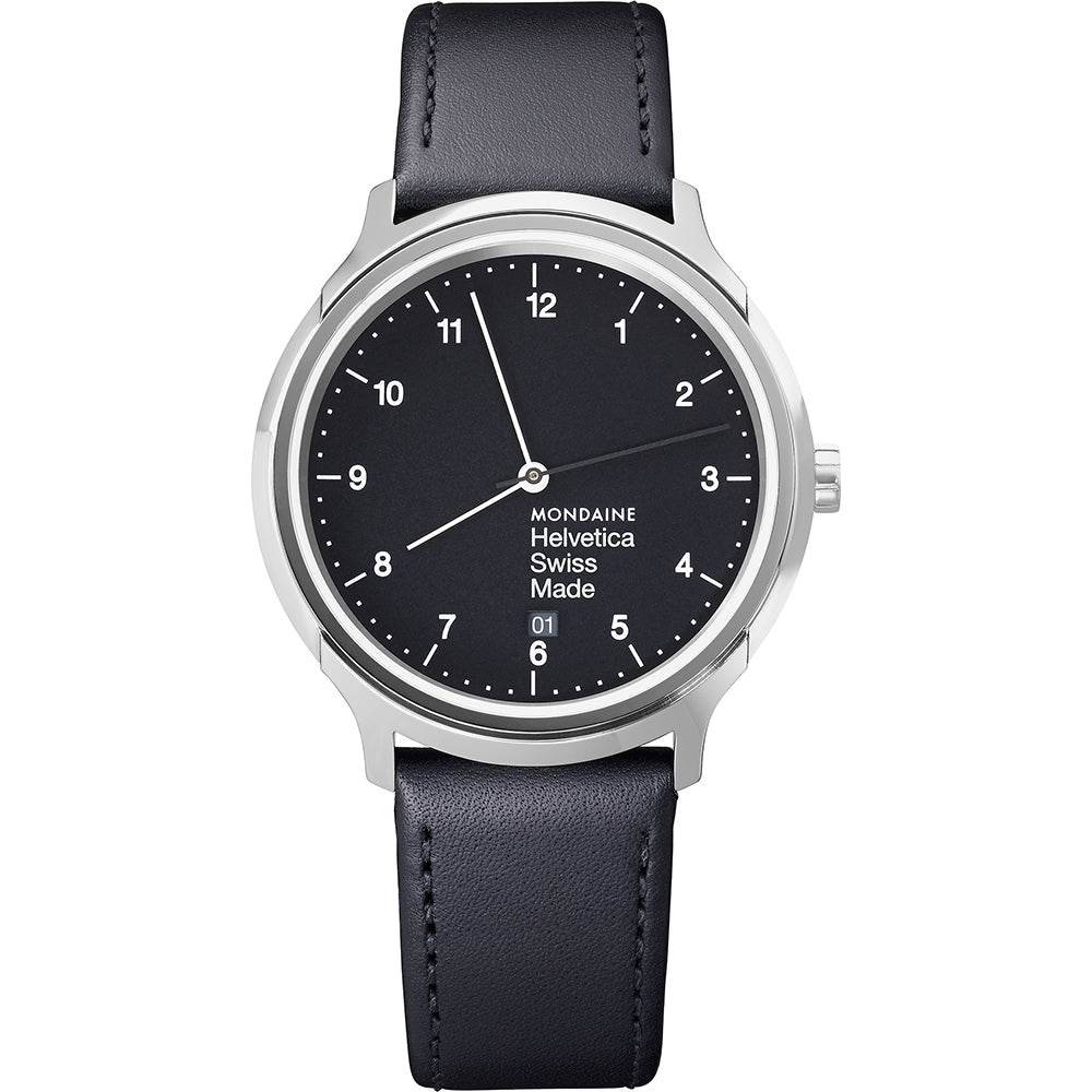 Mondaine Watch Helvetica No1 Regular Silver Black MH1.R2220.LB