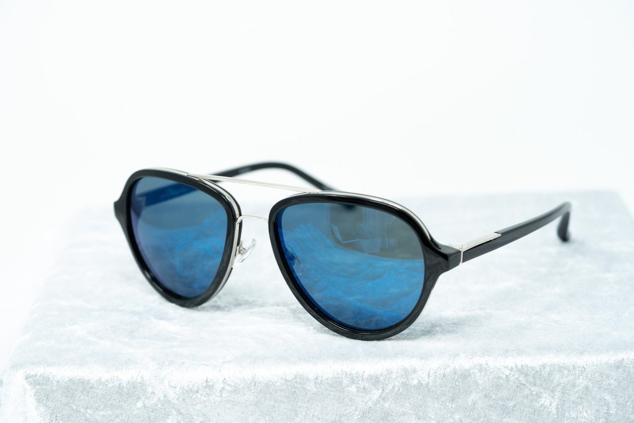 Phillip Lim Sunglasses Black Shiny Silver and Blue Mirror Lenses Category 3 - PL16C23SUN - Watches & Crystals